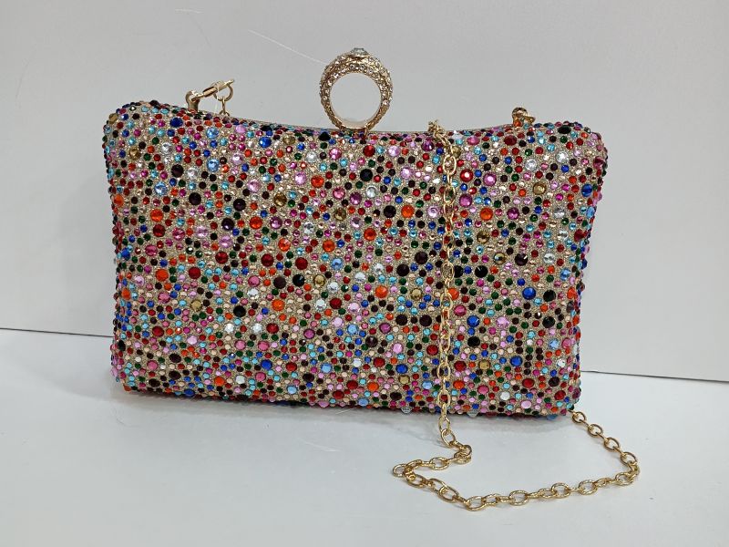 Bolso dorado piedras multicolor